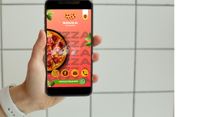 Vou criar seu cartão de visitas interativo para pizzaria Entonz Freelancer